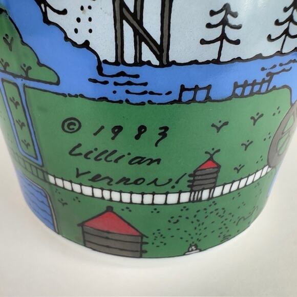 Lillian Vernon Milk Glass Water Jug 1980s Painted Lake Mountains Sailboats VTG - Picture 9 of 16